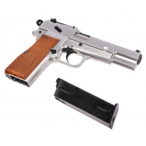 Страйкбольный пистолет WE BROWNING HI POWER, хромированный, металл, с кобурой прикладом WE-B006